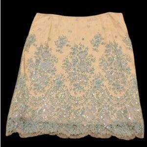 Jovani Champagne Beaded Skirt size 16. Auquamarine color beading and sparkles.